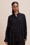 Buy_Kangana Trehan_Black Satin Embellished Bead Mandarin Collar Blingy Shirt And Pant Co-ord 