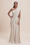 Buy_Kangana Trehan_Ivory Pure Georgette Embellished Sequin Sweetheart Pre-draped Saree With Blouse _at_Aza_Fashions