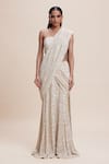 Kangana Trehan_Ivory Pure Georgette Embellished Sequin Sweetheart Pre-draped Saree With Blouse _Online_at_Aza_Fashions