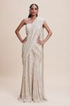 Buy_Kangana Trehan_Ivory Pure Georgette Embellished Sequin Sweetheart Pre-draped Saree With Blouse _Online_at_Aza_Fashions