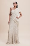 Buy_Kangana Trehan_Ivory Pure Georgette Embellished Sequin Sweetheart Pre-draped Saree With Blouse 