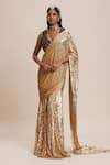 Buy_Kangana Trehan_Gold Pure Georgette Embellished Sequin Plunge Pre-draped Saree With Blouse _at_Aza_Fashions