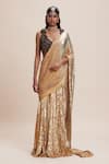 Kangana Trehan_Gold Pure Georgette Embellished Sequin Plunge Pre-draped Saree With Blouse _Online_at_Aza_Fashions