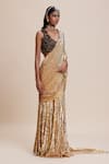 Buy_Kangana Trehan_Gold Pure Georgette Embellished Sequin Plunge Pre-draped Saree With Blouse _Online_at_Aza_Fashions