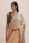 Shop_Kangana Trehan_Gold Pure Georgette Embellished Sequin Plunge Pre-draped Saree With Blouse _Online_at_Aza_Fashions