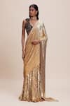 Kangana Trehan_Gold Pure Georgette Embellished Sequin Plunge Pre-draped Saree With Blouse _at_Aza_Fashions