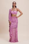 Buy_Kangana Trehan_Pink Pure Georgette Embellished Sequin Detailed Pre-draped Saree With Blouse _at_Aza_Fashions