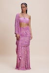 Shop_Kangana Trehan_Pink Pure Georgette Embellished Sequin Detailed Pre-draped Saree With Blouse _at_Aza_Fashions