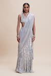 Buy_Kangana Trehan_Blue Pure Georgette Embellished Pre-draped Saree With Tassel Detailed Blouse _at_Aza_Fashions