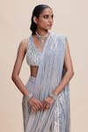 Kangana Trehan_Blue Pure Georgette Embellished Pre-draped Saree With Tassel Detailed Blouse _Online_at_Aza_Fashions