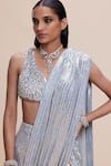 Buy_Kangana Trehan_Blue Pure Georgette Embellished Pre-draped Saree With Tassel Detailed Blouse _Online_at_Aza_Fashions