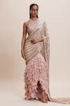 Buy_Kangana Trehan_Pink Pure Georgette Embellished Sequin Ruffled Pre-draped Saree With Blouse _at_Aza_Fashions