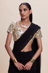 Buy_Kangana Trehan_Black Pure Georgette Embellished Solid V Ruffled Pre-draped Saree With Blouse _Online_at_Aza_Fashions