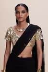 Shop_Kangana Trehan_Black Pure Georgette Embellished Solid V Ruffled Pre-draped Saree With Blouse _Online_at_Aza_Fashions