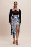 Buy_Kangana Trehan_Black 100% Silk Georgette Embellished Sequin Halter Skirt With Blouse _at_Aza_Fashions