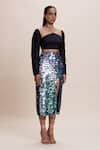 Buy_Kangana Trehan_Black 100% Silk Georgette Embellished Sequin Halter Skirt With Blouse _Online_at_Aza_Fashions