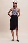 Buy_Kangana Trehan_Black Linen Cotton Embellished Floral Halter Sequin Yoke Dress _at_Aza_Fashions