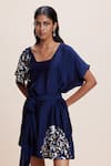 Shop_Kangana Trehan_Blue Silk Embellished Sequin Square Placement Dress _Online_at_Aza_Fashions