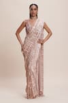 Buy_Kangana Trehan_Peach Pure Georgette Embellished Sequin Leaf Saree With Blouse _at_Aza_Fashions