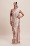 Kangana Trehan_Peach Pure Georgette Embellished Sequin Leaf Saree With Blouse _Online_at_Aza_Fashions