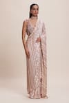 Buy_Kangana Trehan_Peach Pure Georgette Embellished Sequin Leaf Saree With Blouse _Online_at_Aza_Fashions