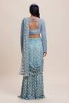 Shop_Kangana Trehan_Blue Net 100% Crepe Embellished Sequin 3d Floral Pre-draped Saree With Blouse _at_Aza_Fashions