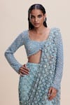 Shop_Kangana Trehan_Blue Net 100% Crepe Embellished Sequin 3d Floral Pre-draped Saree With Blouse _Online_at_Aza_Fashions