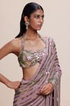 Shop_Kangana Trehan_Pink Pure Georgette Embellished Sequin Sweetheart Bead Saree With Blouse _Online_at_Aza_Fashions