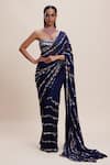 Buy_Kangana Trehan_Blue Georgette Embellished 3d Floral Sweetheart Saree With Blouse _at_Aza_Fashions