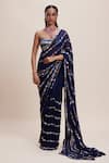 Shop_Kangana Trehan_Blue Georgette Embellished 3d Floral Sweetheart Saree With Blouse _at_Aza_Fashions