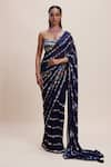 Buy_Kangana Trehan_Blue Georgette Embellished 3d Floral Sweetheart Saree With Blouse _Online_at_Aza_Fashions