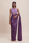 Buy_Kangana Trehan_Purple 100% Silk Crepe Embroidered Floral Round Hem Saree With Blouse _at_Aza_Fashions