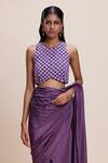 Kangana Trehan_Purple 100% Silk Crepe Embroidered Floral Round Hem Saree With Blouse _Online_at_Aza_Fashions