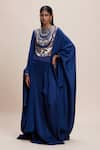 Buy_Kangana Trehan_Blue 100% Silk Embellished Mirror Blouse Asymmetric Draped Skirt Set With Cape _at_Aza_Fashions