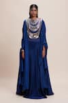 Shop_Kangana Trehan_Blue 100% Silk Embellished Mirror Blouse Asymmetric Draped Skirt Set With Cape _at_Aza_Fashions