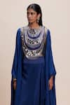 Kangana Trehan_Blue 100% Silk Embellished Mirror Blouse Asymmetric Draped Skirt Set With Cape _Online_at_Aza_Fashions