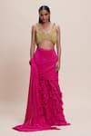 Buy_Kangana Trehan_Pink Pure Georgette Embellished Ruffle Detailed Pre-draped Saree With Blouse _at_Aza_Fashions