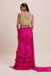 Shop_Kangana Trehan_Pink Pure Georgette Embellished Ruffle Detailed Pre-draped Saree With Blouse _at_Aza_Fashions