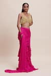 Kangana Trehan_Pink Pure Georgette Embellished Ruffle Detailed Pre-draped Saree With Blouse _Online_at_Aza_Fashions