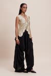 Buy_Kangana Trehan_Black 100% Silk Embellished Floral Scallop V Draped Dhoti Pant With Jacket _Online_at_Aza_Fashions