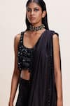 Shop_Kangana Trehan_Black 100% Silk Embellished Crystal Tassel U Hem Pre-draped Saree With Blouse _Online_at_Aza_Fashions