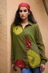 Buy_Medha_Green Cotton Embroidery Bandhani Collar Woven Shirt _at_Aza_Fashions