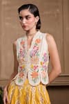 Buy_Chandrima_Ivory Chanderi Embroidery Floral V-neck Waistcoat _at_Aza_Fashions