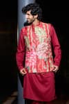 Buy_Mahima Mahajan_Red Glazed Cotton Printed Floral Nadeem Nehru Jacket _at_Aza_Fashions