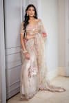 Buy_Mahima Mahajan_Pink Organza Print Persian Shazana Embellished Pre-draped Saree With Blouse _at_Aza_Fashions