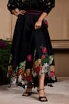 Chandrima_Black Chanderi Embroidery Tassels Floral Applique Flared Skirt _Online_at_Aza_Fashions