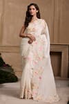 Buy_Chandrima_Ivory Silk Organza Embroidery Sequins Floral Cutwork Saree _at_Aza_Fashions