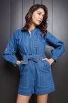 Buy_Nassh_Blue Denim Embellished Sequin Mandarin Collar Cosi Playsuit _at_Aza_Fashions