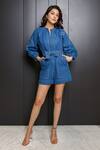 Buy_Nassh_Blue Denim Embellished Sequin Mandarin Collar Cosi Playsuit 