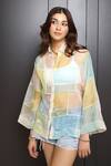 Buy_Nassh_Multi Color Organza Checkered Shirt Collar Sheer Panel _at_Aza_Fashions